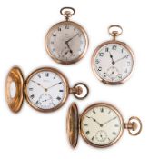 LIP, WALTHAM, WALTHAM, ANONIMO, LOTTO DI 4 OROLOGI DA TASCA IN METALLO DORATO, USA, SVIZZERA,
