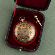 BAUTTE ET CIE, GENEVE, OROLOGIO DA TASCA IN ORO, CON SMALTI E CHIAVE IN ORO, SVIZZERA 1840 CIRCA