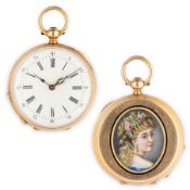 OROLOGIO DA TASCA IN ORO, CON MINIATURA POSTERIORE, FRANCIA 1870 CIRCA