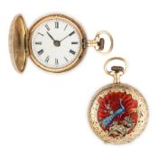 FRATELLI MANARA, OROLOGIO DA COLLO DA DONNA, IN ORO CON SMALTI E PAVONI, SVIZZERA 1900