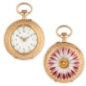 OROLOGIO DA TASCA O DA COLLO, IN ORO E SMALTI CON DIAMANTE CENTRALE FRANCIA 1870 CIRCA