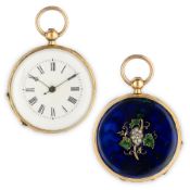 ALEX CONRE ET CIE, GEVEVE, OROLOGIO DA TASCA IN ORO CON SMALTI E DIAMANTI, SVIZZERA 1870 CIRCA