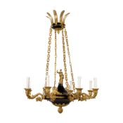 LAMPADARIO IN BRONZO DORATO E PATINATO, XIX SECOLO
