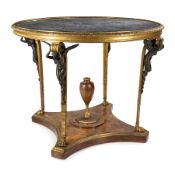 GUERIDON IN BRONZO DORATO E PIUMA DI MOGANO, JACOB FRÈRES, PARIGI, INIZIO DEL XIX SECOLO