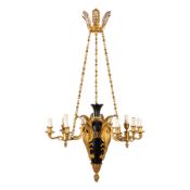LAMPADARIO IN BRONZO DORATO E PATINATO, XIX SECOLO