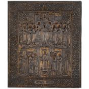 ICONA RUSSA RAFFIGURANTE LA PROTEZIONE DELLA VERGINE CON RIZA IN ARGENTO, MOSCA, 1887