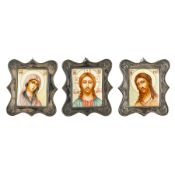 TRE FINIFT RUSSI RAFFIGURANTI LA DEESIS CON CORNICI IN ARGENTO, XIX-XX SECOLO