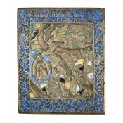 DIECI ICONE RUSSE IN METALLO E SMALTI, XIX-XX SECOLO