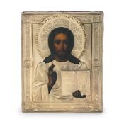 ICONA RUSSA RAFFIGURANTE CRISTO CON RIZA IN ARGENTO DORATO, MOSCA, 1896