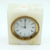 Matthew Norman onyx mantle clock, H: 95 mm. UK P&P Group 1 (£18+VAT for the first lot and £2+VAT for