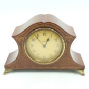 Inlaid eight day mantle clock, L: 23 cm. UK P&P Group 1 (£18+VAT for the first lot and £2+VAT for