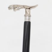 Walking stick with chrome Jaguar mascot handle, stick L: 93 cm. UK P&P Group 2 (£24+VAT for the