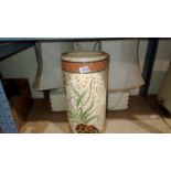 Pair of ceramic table lamps and oriental umbrella stand. Not available for in-house P&P