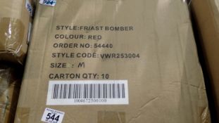 Vizwear red bomber jackets, size M X10. Not available for in-house P&P THIS LOT MUST BE COLLECTED BY