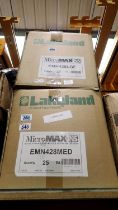 Lakeland white coveralls, size M X25 and size L X25. Not available for in-house P&P THIS LOT MUST BE