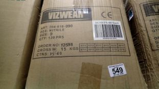 Vizwear nitrile gloves, size 9 X120. Not available for in-house P&P THIS LOT MUST BE COLLECTED BY