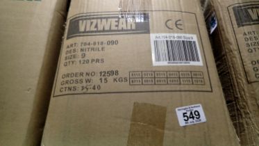 Vizwear nitrile gloves, size 9 X120. Not available for in-house P&P THIS LOT MUST BE COLLECTED BY