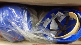 Box of blue EVO 3 JSP safety helmets X10. Not available for in-house P&P. THIS LOT MUST BE COLLECTED