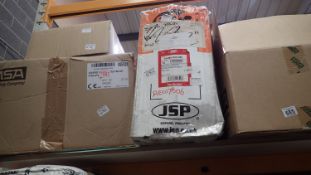 MSA blue safety helmets X15, a box of JSP safety helmets and two boxes of JSP helmet visors. Not