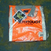 Box of twenty Supertouch orange polo shirts, size S. Not available for in-house P&P. THIS LOT MUST