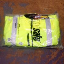 Three Standsafe yellow jackets, size M and two yellow parkas, size 3XL. Not available for in-house