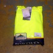 Portwest yellow sweatshirts, size 2XL x5 and Portwest ladies Action trousers, size L x10. Not