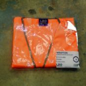 Leo Workwear mixed sized orange sleeved waistcoats x30. Not available for in-house P&P. THIS LOT