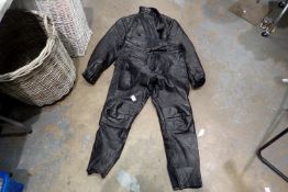 Leather motorcycle jacket and pants, jacket size 48, pants size 40. Not available for in-house P&P
