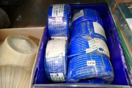 Five rolls of blue PVC hose, 30 metre coil length. Not available for in-house P&P