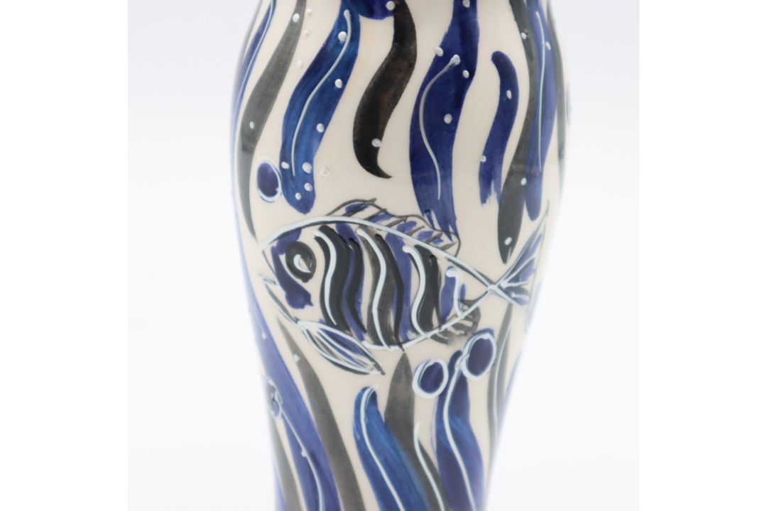 Anita Harris white ground vase in the blue and black colourway Fish pattern, signed in gold to base, - Image 3 of 4
