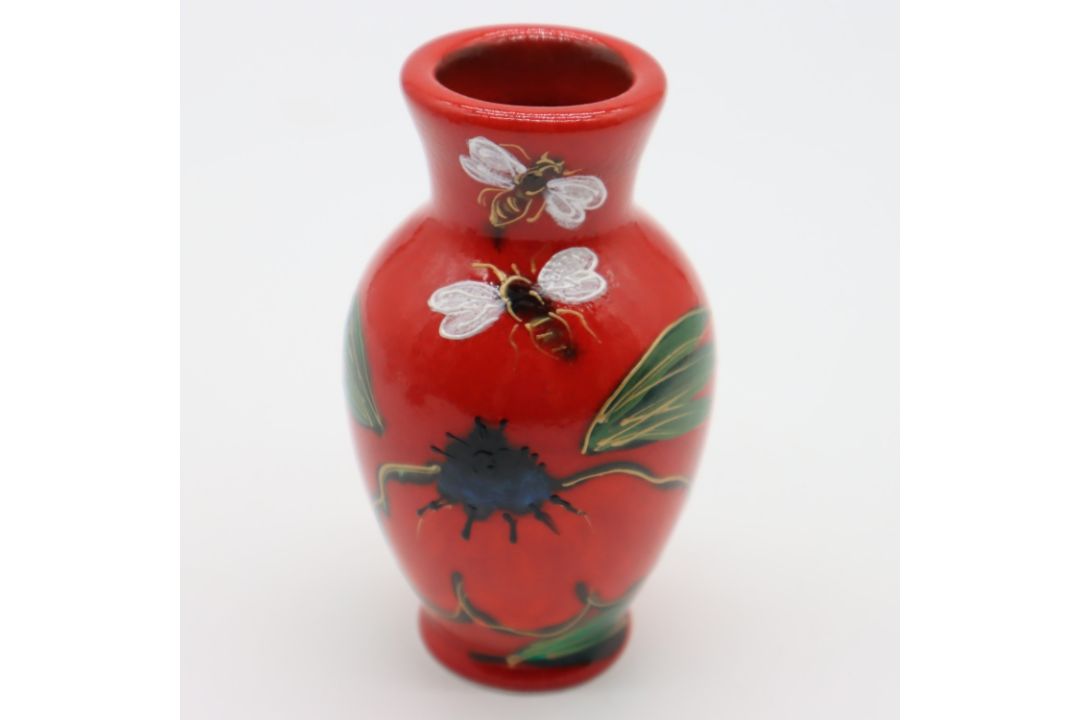 Anita Harris small vase in the Bees pattern, signed in gold to base, H: 13 cm. UK P&P Group 1 (£18+ - Image 1 of 3