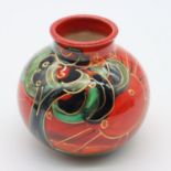 Anita Harris bulbous vase in the Deco Trees pattern, signed in gold to base, H: 90 mm. UK P&P