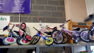 Six mixed children's bikes. Not available for in-house P&P