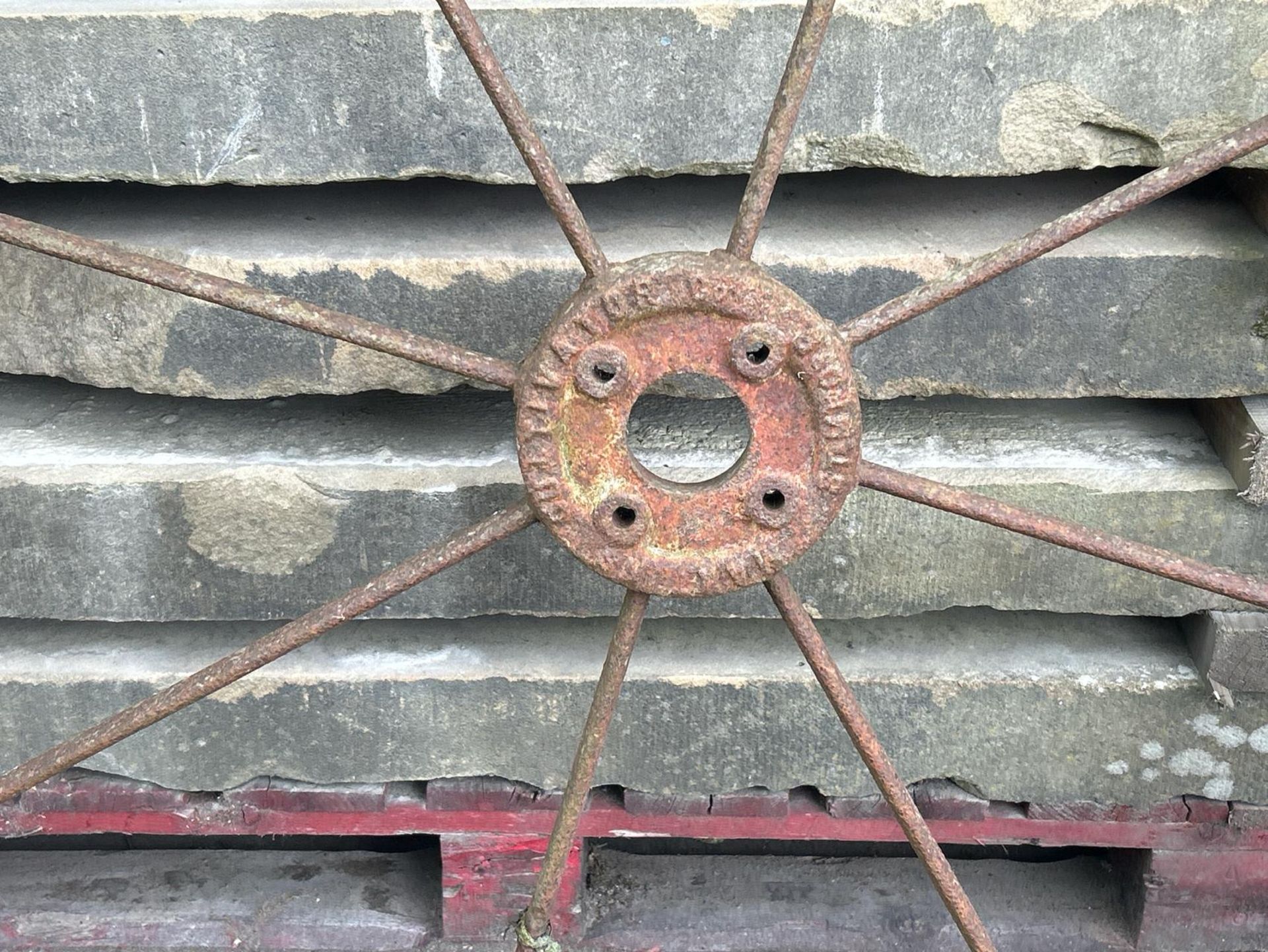 Two cast iron wheels, smaller 108cm diameter, larger 140cm diameter - Image 2 of 2