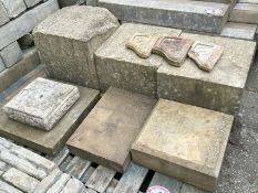 Assorted mostly sandstone stone blocks etc, largest measures 40cm w x 40cm l x 40cm h