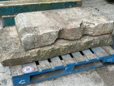 Two large sandstone coping sections, largest measures 56cm w x 135cm l x 15cm h