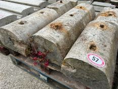 Five sandstone gatepost stones or bollard bases, largest measures 32cm w x 107cm l x 27cm h