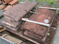Assorted red concrete slabs, largest measures 43cm w x 97cm l x 8cm h