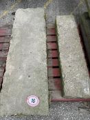 Two large sandstone coping sections, largest measures 44cm w x 140cm l x 56cm h