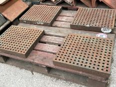 Four cast iron floor grates, 46cm w x 40cm l x 6cm h