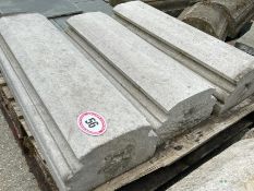 Three concrete bull-nose stone pieces, largest measures 35cm w x 103cm l x 21cm h