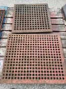 Two cast iron floor grates, largest measures 63cm w x 76cm l x 4cm h