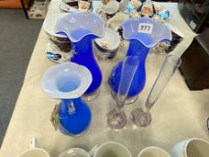 3 MURANO STYLE VASES AND 2 BUBBLE GLASS VASE