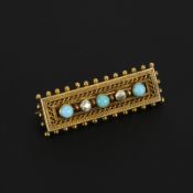 Historische Brosche mit Türkisen und Altschliff-Brillanten.