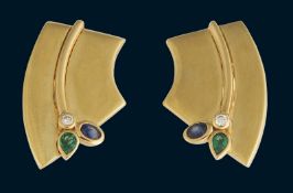 Paar Saphir-Smaragd-Diamant-Ohrclips.  Cadeaux Jewellery.