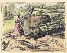 SLEVOGT, Max (1868 Landshut - 1932 Leinsweiler). Szene mit junger Frau und Schwert.