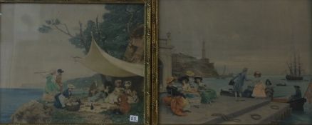 2 Farbstiche Lucius Rossi (1846-1913). 1x Gesellschaft am Meer 39x32 cm 