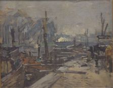 Bild Öl auf Leinen, aufgezogen auf Karton, signiert Theodor Hummel (1864-1939) Industriehafen. 46x