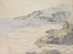 Paul Baum Aquarell. Darstellung felsiger Mittelmeerküste bei Carqueiranne aus Ausstellung, Katalog
