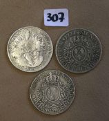 3 Silbermünzen 18. JH davon 2x Frankreich und 1x Madonnentaler